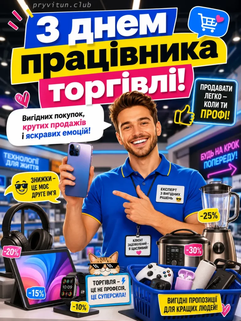 Святкова листівка з Днем працівника торгівлі