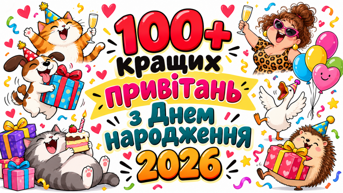 100+ кращих привітань з Днем народження 2026 красиві картинки та побажання