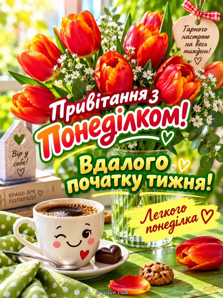 Доброго ранку з ароматною кавою в понеділок