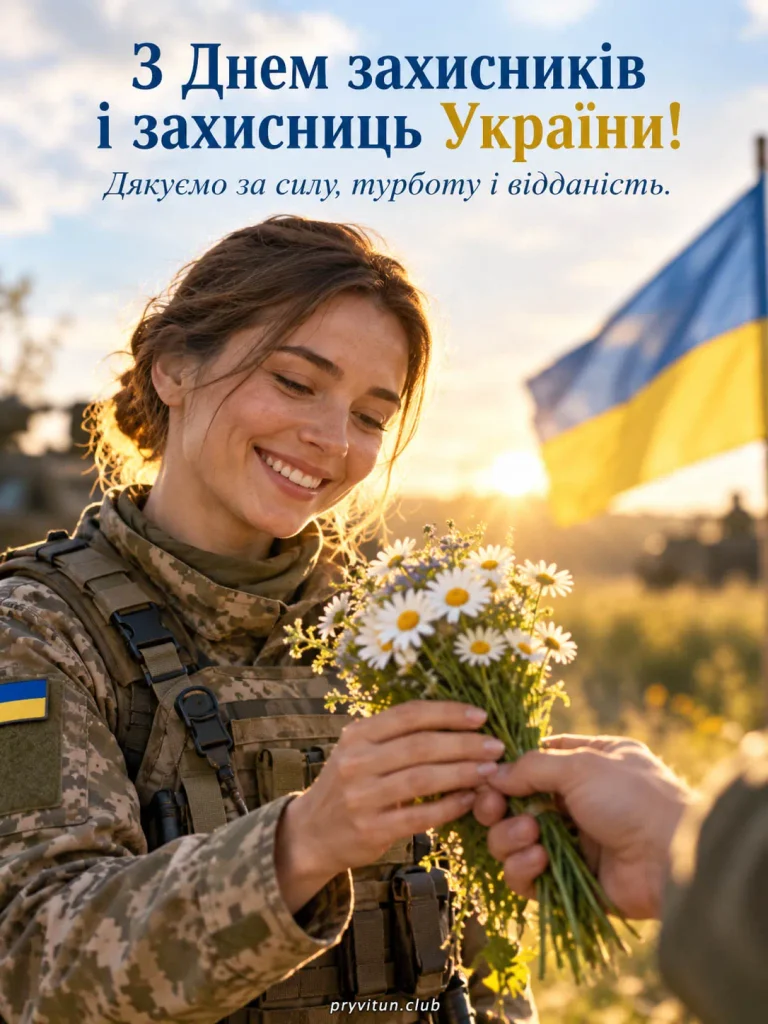 Красива листівка до Дня захисників та захисниць