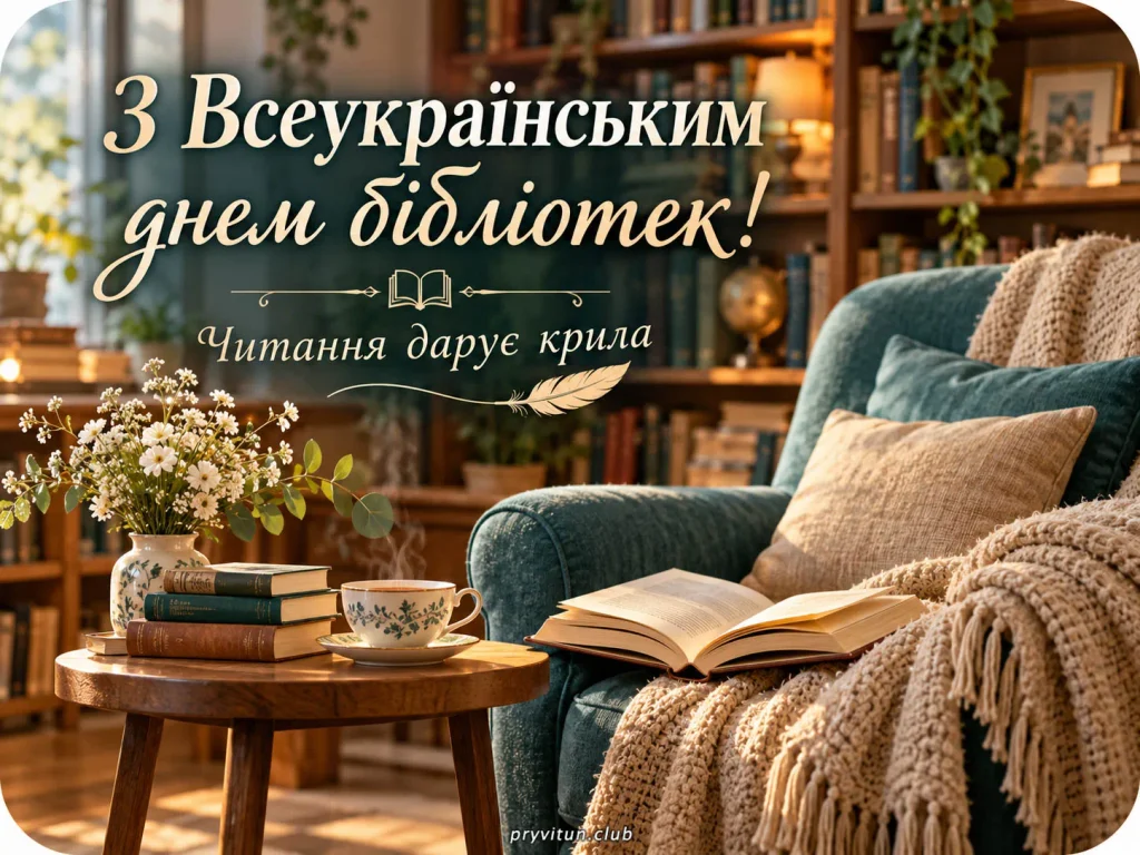 Красива листівка з Днем бібліотекаря