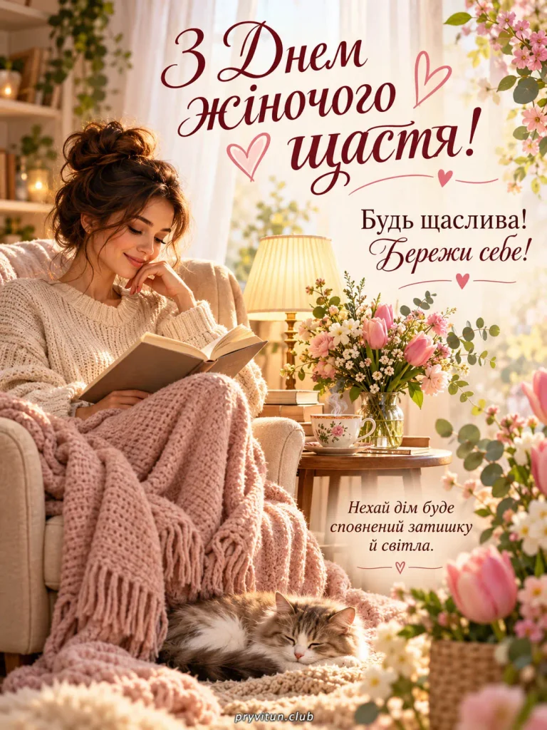 Красива листівка з Днем жіночого щастя