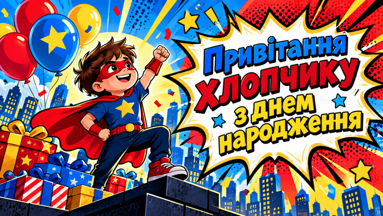 Привітання хлопчику з днем народження веселі картинки та листівки
