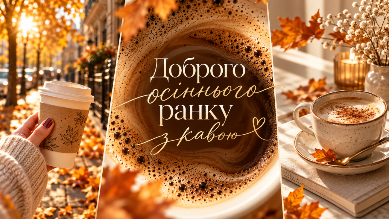 Доброго осіннього ранку з кавою красиві сучасні картинки та побажання