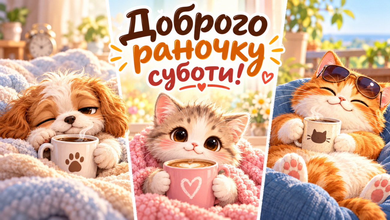 Доброго раночку суботи! Веселі, прикольні картинки та побажання гарних вихідних