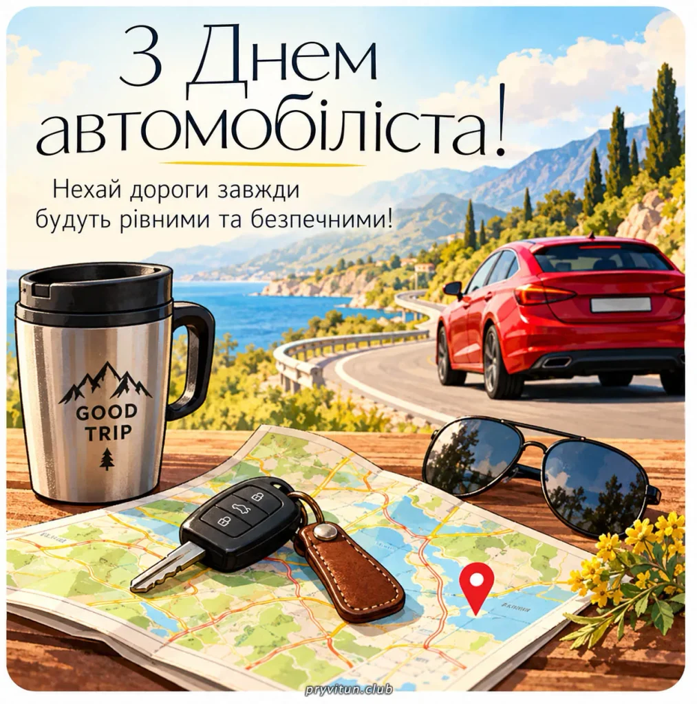 Красива листівка з Днем водія та автомобіліста