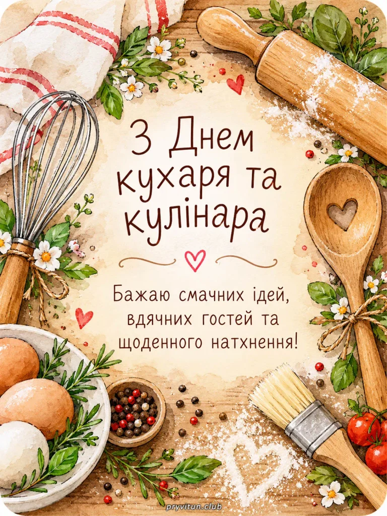 Красива листівка з Міжнародним днем кухаря
