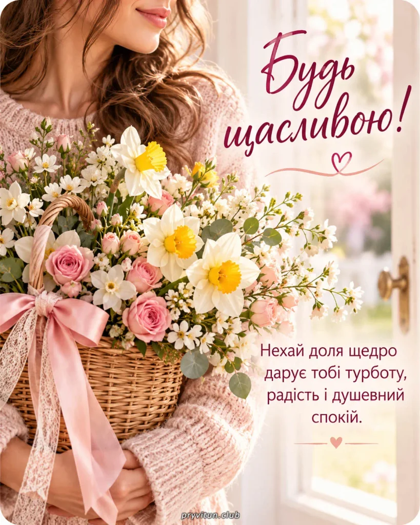 Красива листівка з Міжнародним днем жіночого щастя