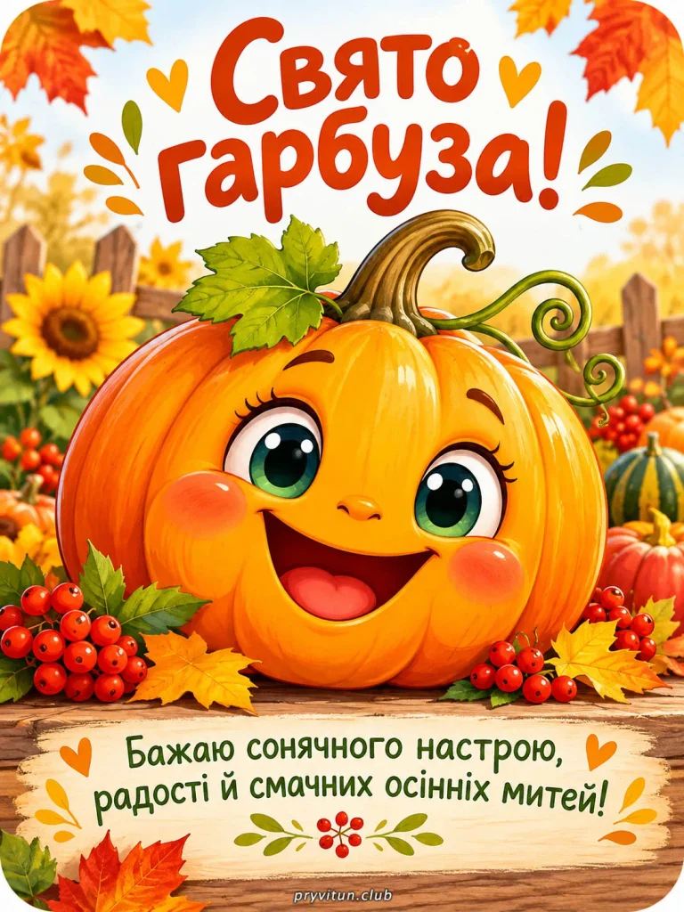 Красива осіння листівка з Днем гарбуза