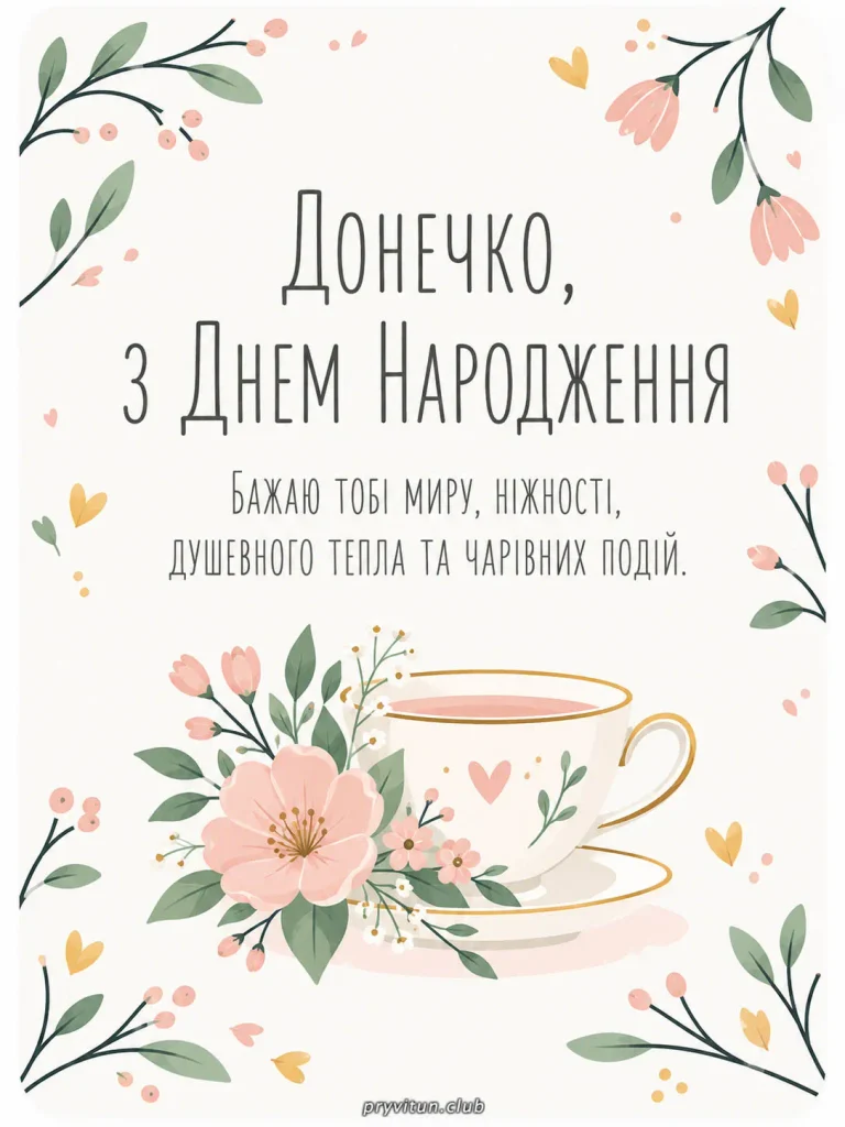 Ніжна картинка з квітами та привітанням донечці