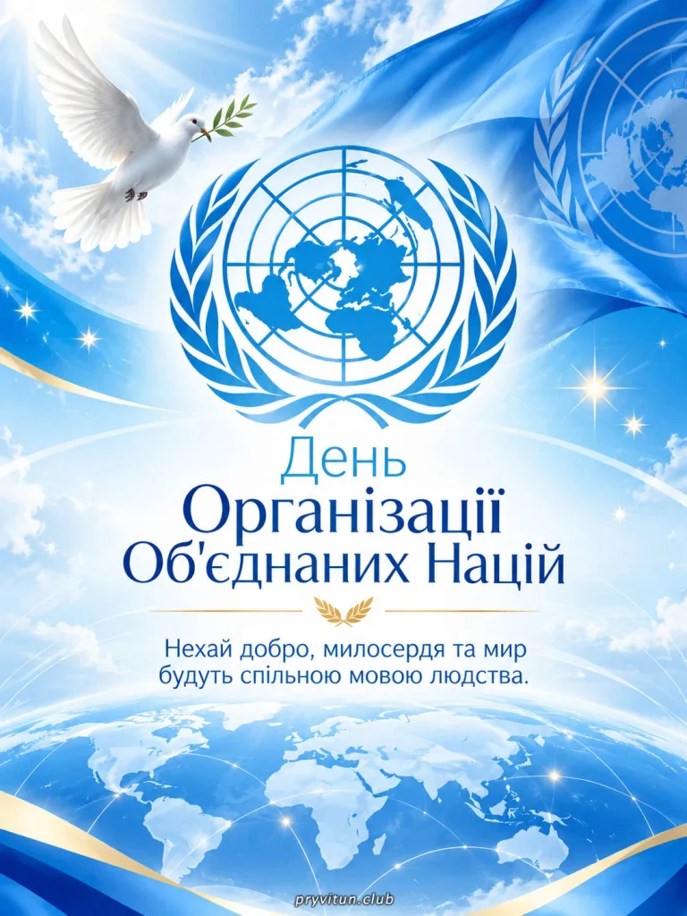 Святкова картинка з Днем ООН та побажанням миру