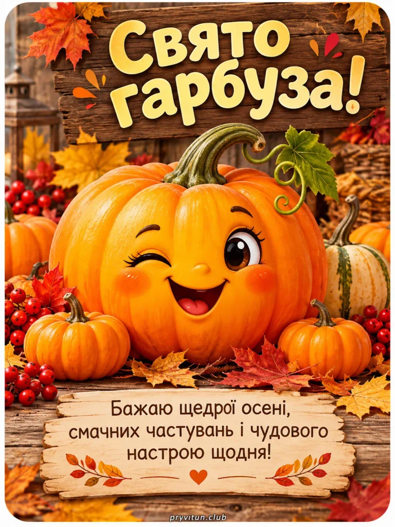 Святкова картинка з гарбузами та теплими побажаннями