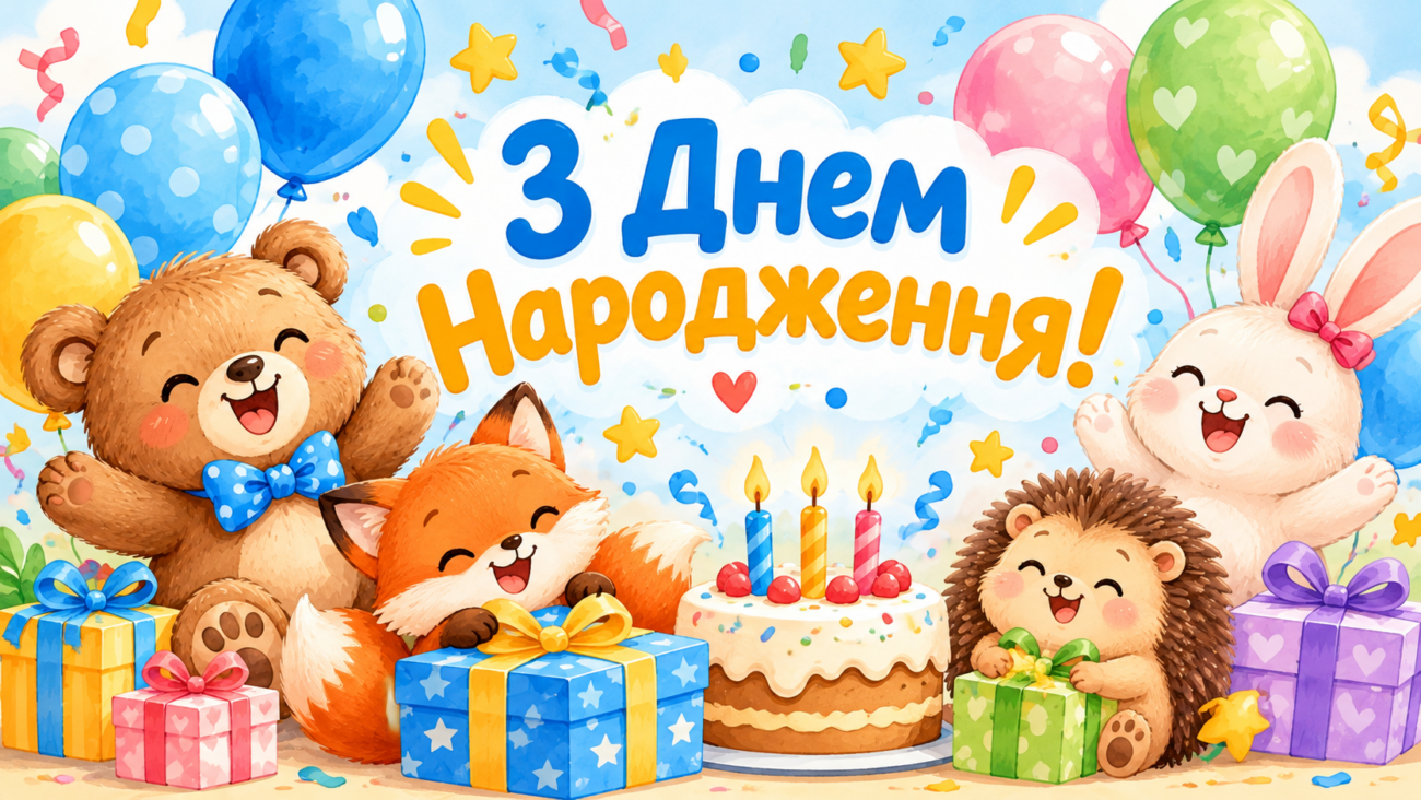 З Днем Народження хлопчика яскраві картинки та дитячі привітання